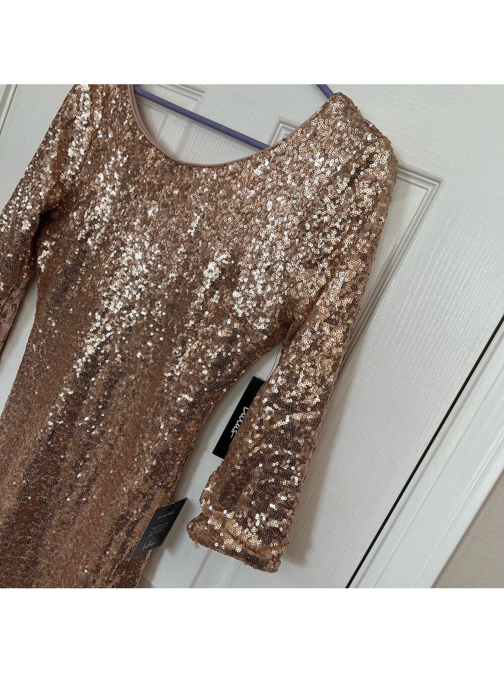 NWT Lulu's Delightful Ways Champagne Gold Sequin Dress Mini Prom Homecoming Club - Picture 7 of 15